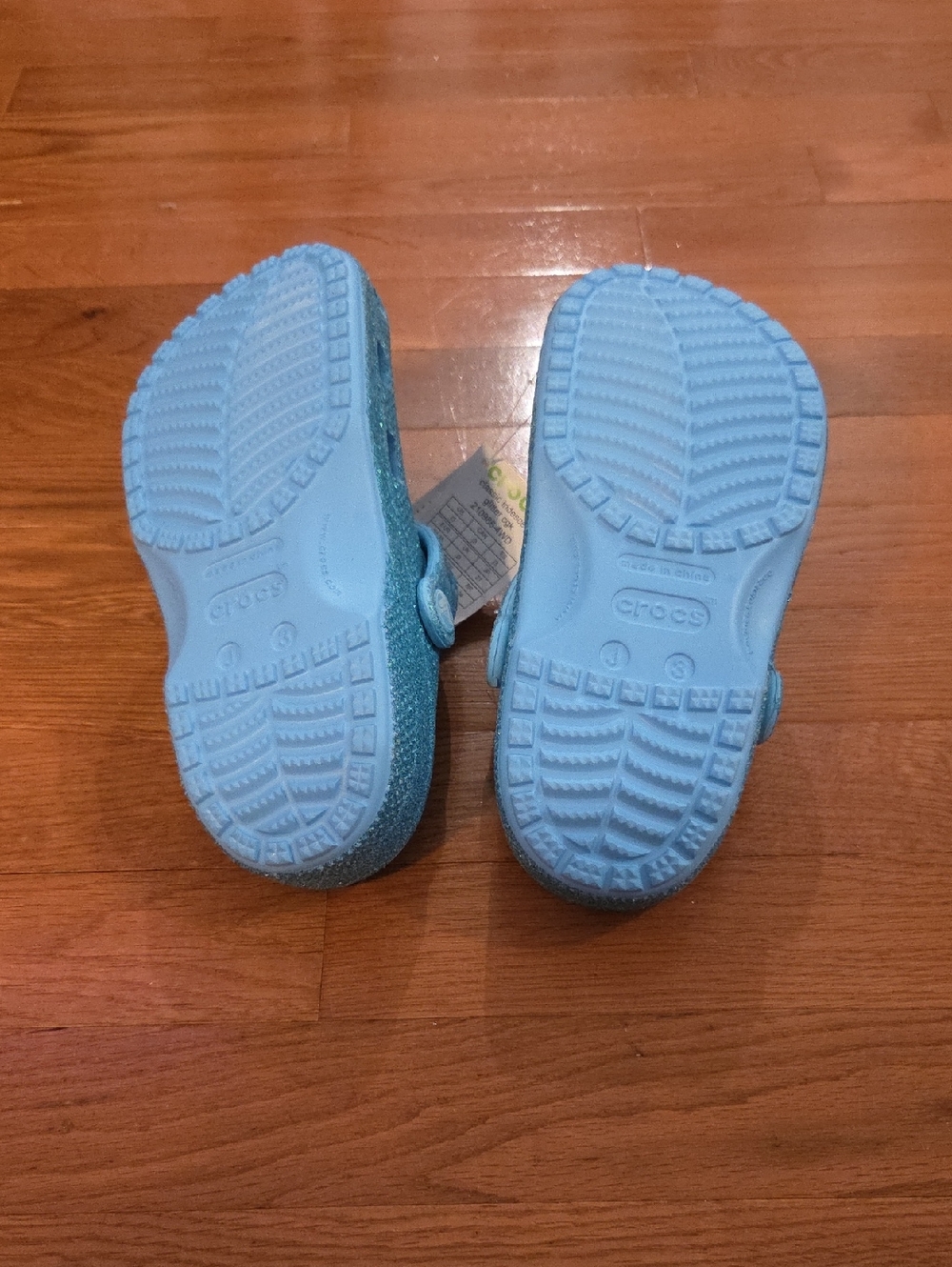 NWT CROCS Classic Iridescent Glittery Sparkle Clog Sandals - Teal Blue Size: J 3 - Picture 4 of 5